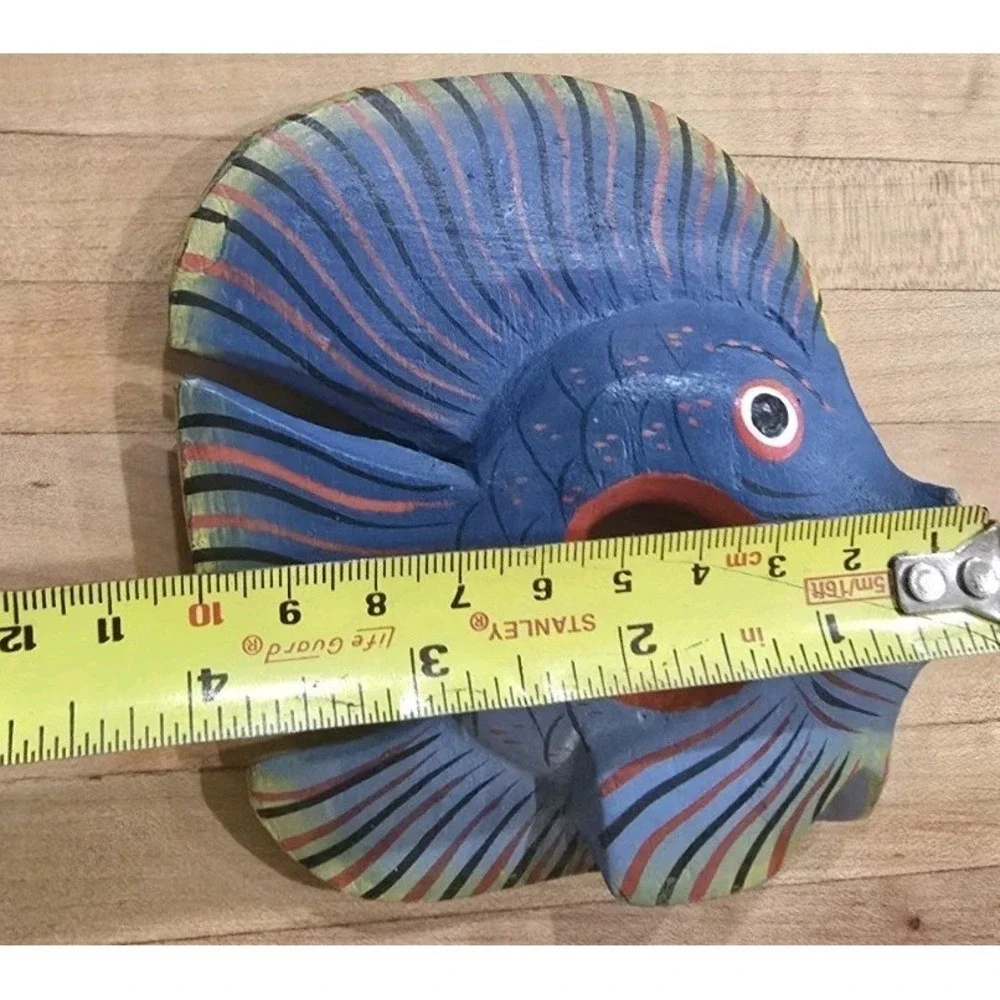 VTG Hand Painted Carved Wooden Tropical‎ Fish Sea Napkin Holders Rings Set of 8